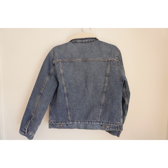 WOMEN'S LEVI'S EX-BOYFRIEND TRUCKER JEAN JACKET Sherpa Premium Snap Small - Picture 6 of 7